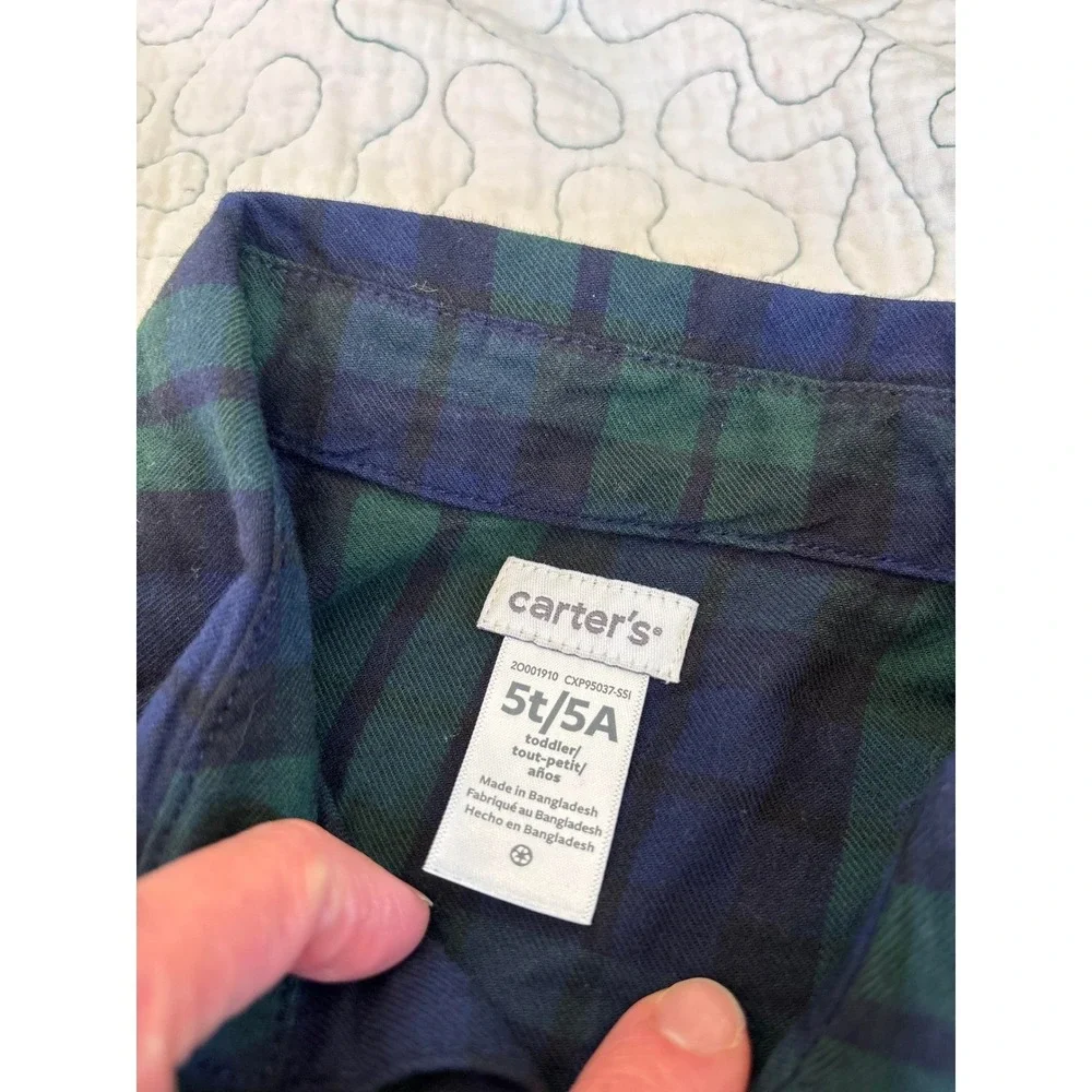 Carter's Toddler Boys Plaid‎ Button Up Shirt Green/Blue Size 5T #513
